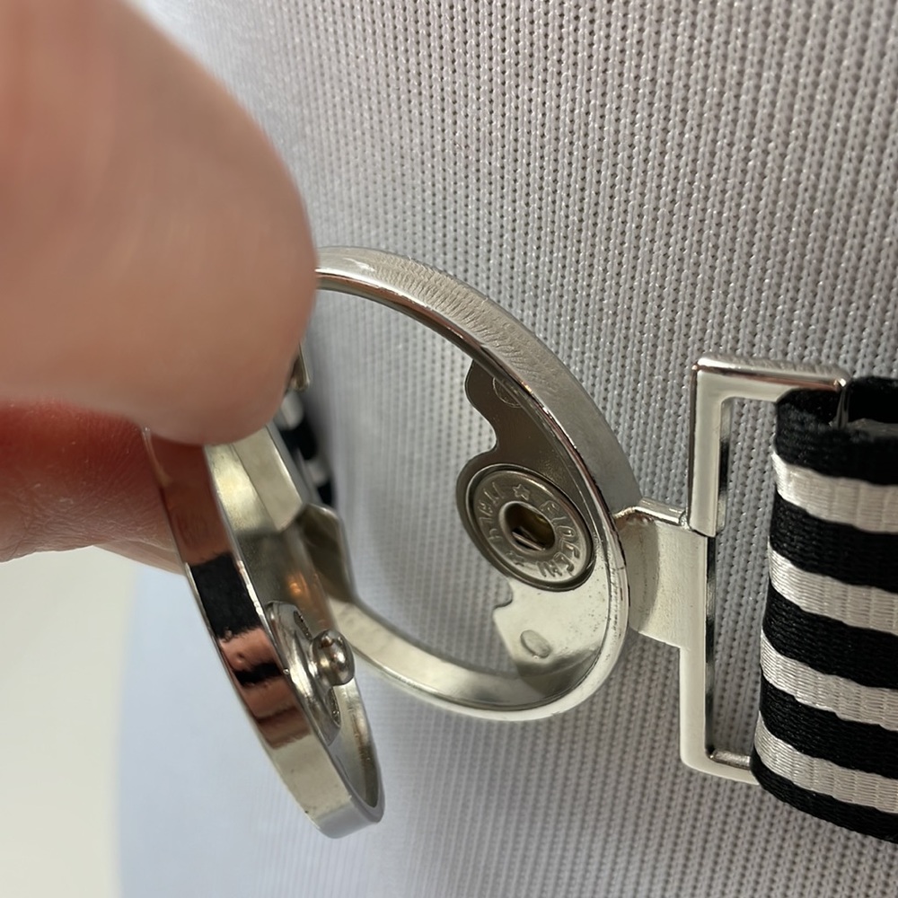 FIOCCHI ITALY Black and white striped fabric belt, adjustable waist - Picture 5 of 7